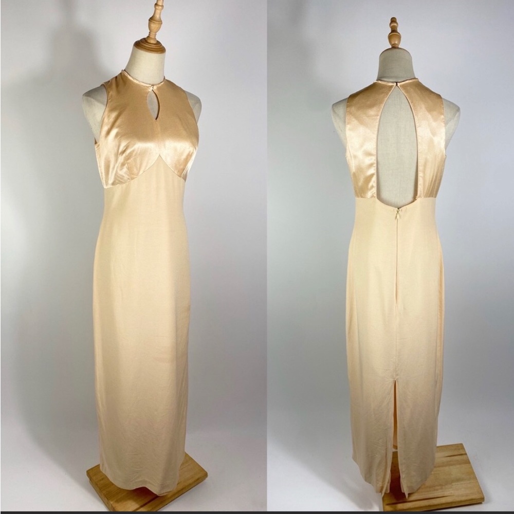 VINTAGE Creamsicle Orange Sleeveless Keyhole Open Back Gown Medium